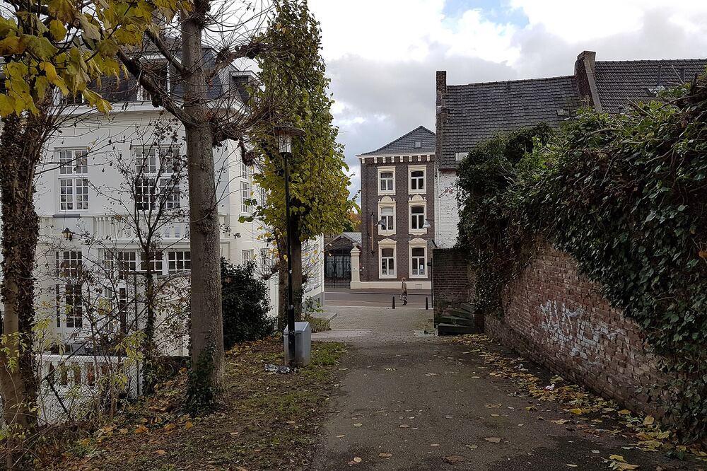 Herfstlaan langs historische panden aan de Dominicanenwal in Sittard